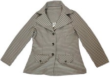 Vtg 60s 70s Brown Houndstooth Womens Suit Jacket Blazer 100 Polyester Size MED 