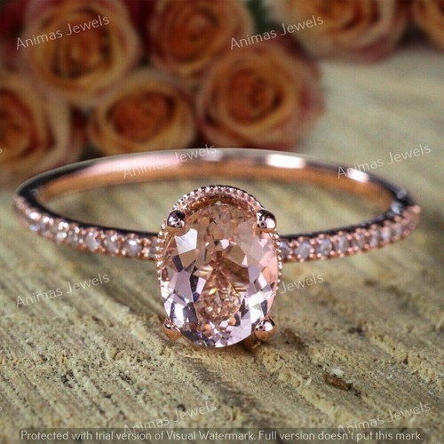 14K Rose Gold Plated 2.5 CT Oval Cut Simulated Morganite Bridal Wedding Ring Set - Picture 9 of 10
