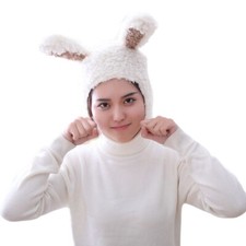 Cartoon Bunny Rabbit Ears Faux Fleece Plush Hat Fuzzy Warm Animal Earflap Cap