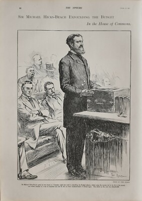1901 PRINT SIR MICHAEL HICKS-BEACH EXPOUNDING BUDGET HOUSE OF COMMONS ...