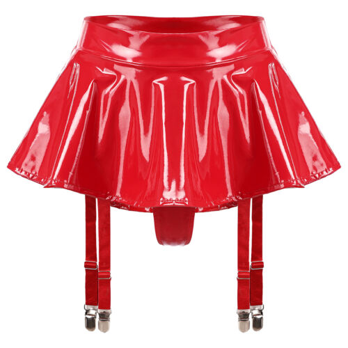 Womens Miniskirt PVC Clubwear Shiny Skirts Faux Leather Suspender Novelty Rave - Picture 16 of 45