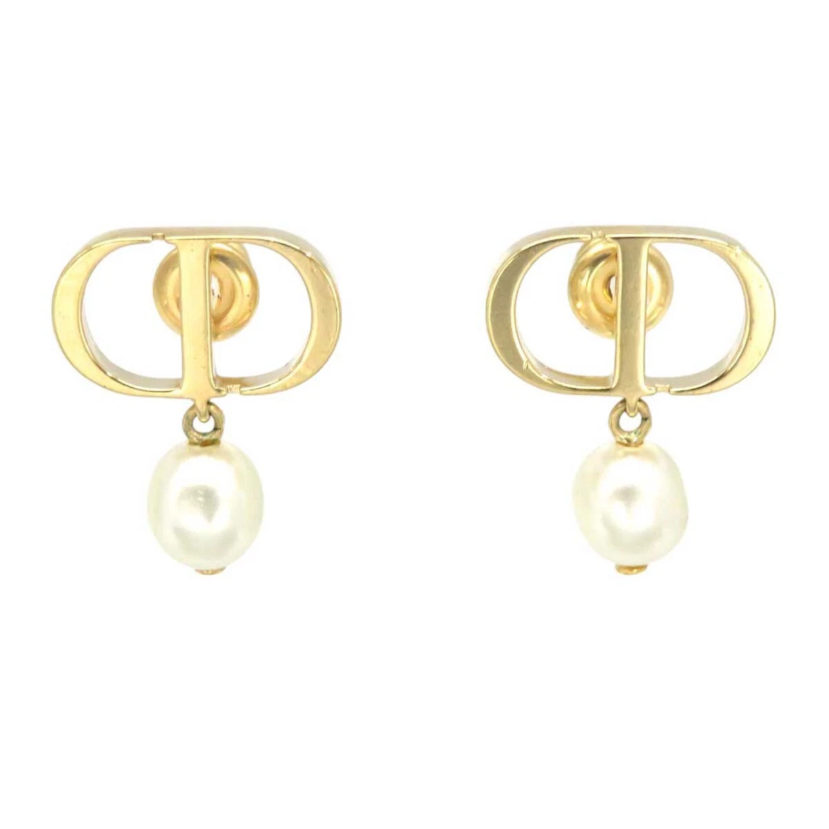 Christian Dior résine perle CD logo boucle d'oreille dorée bijou accessoire femme