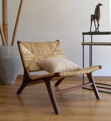 POLTRONA ETNICA VINTAGE LIVING ANNI 50 TEAK BASSA BOHO CHIC cm 60