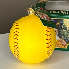 Old World Christmas Softball Glass Blown Ornament 44090 NWT W/ OWC GIFT BOX
