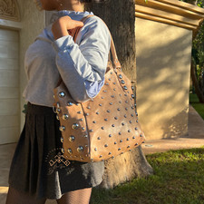 Studded Natural Leather Shoulder Bag, Handmad...