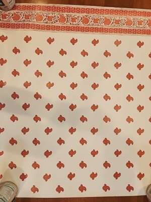 Vintage Wallpaper Roll Jaipur Style Coral and White 27.5''