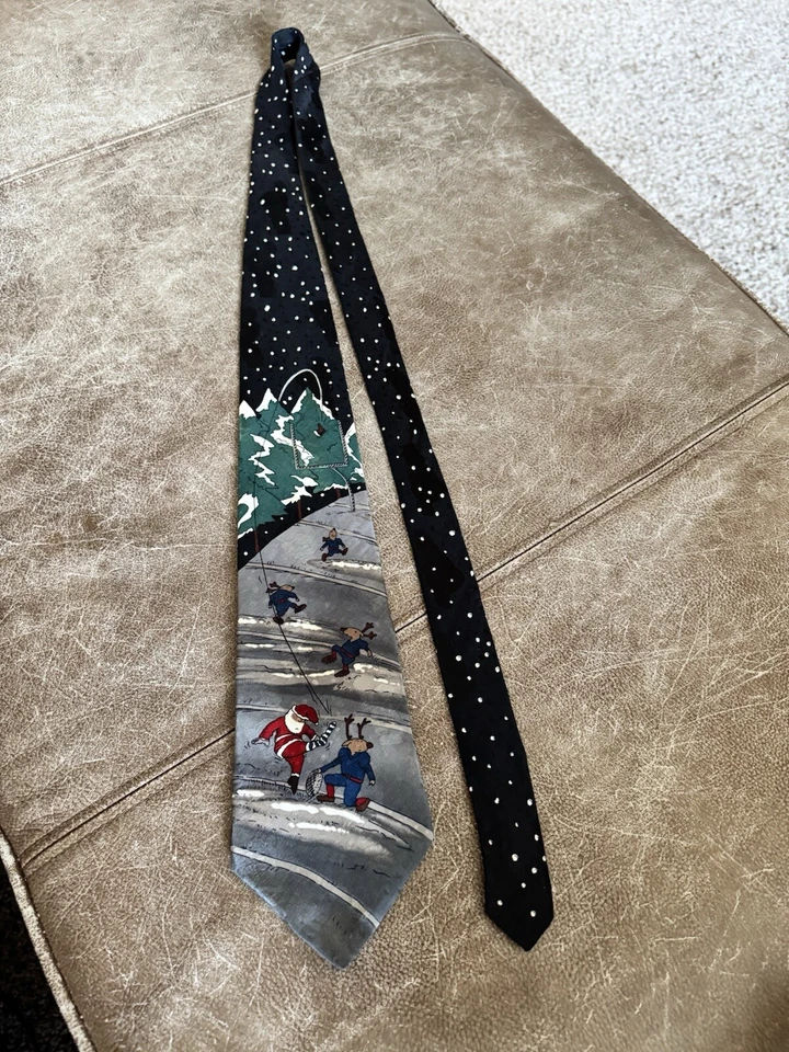 Corbata de cuello de Papá Noel vintage con sello de tradiciones navideñas 100 % seda Foto 2 de 4