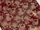 Table Runner 70" Gold French Horns & Holly Holiday Christmas Burgundy w/ Tassels