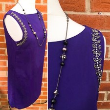 DEBENHAMS Size 12 Purple Silver Shift Dress Autumn Holiday Evening Excellent S6