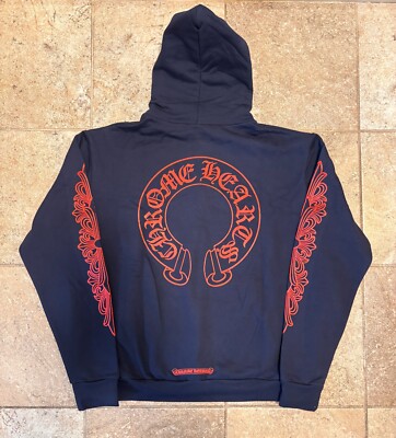100% Authentic】Chrome Hearts Horseshoe Floral Sleeve Hoodie Size