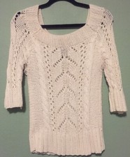 White Open Knit Mid Sleeve Length Juniors Sweater