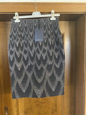Neu Roberto Cavalli Bleistift Rock Gr. 38 / 40 schwarz mit Muster