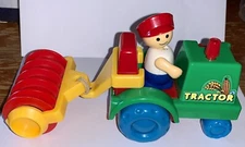 Vintage 1985 Playskool Lil Playmates Green Tractor and Disc Plow w/Farmer Figure