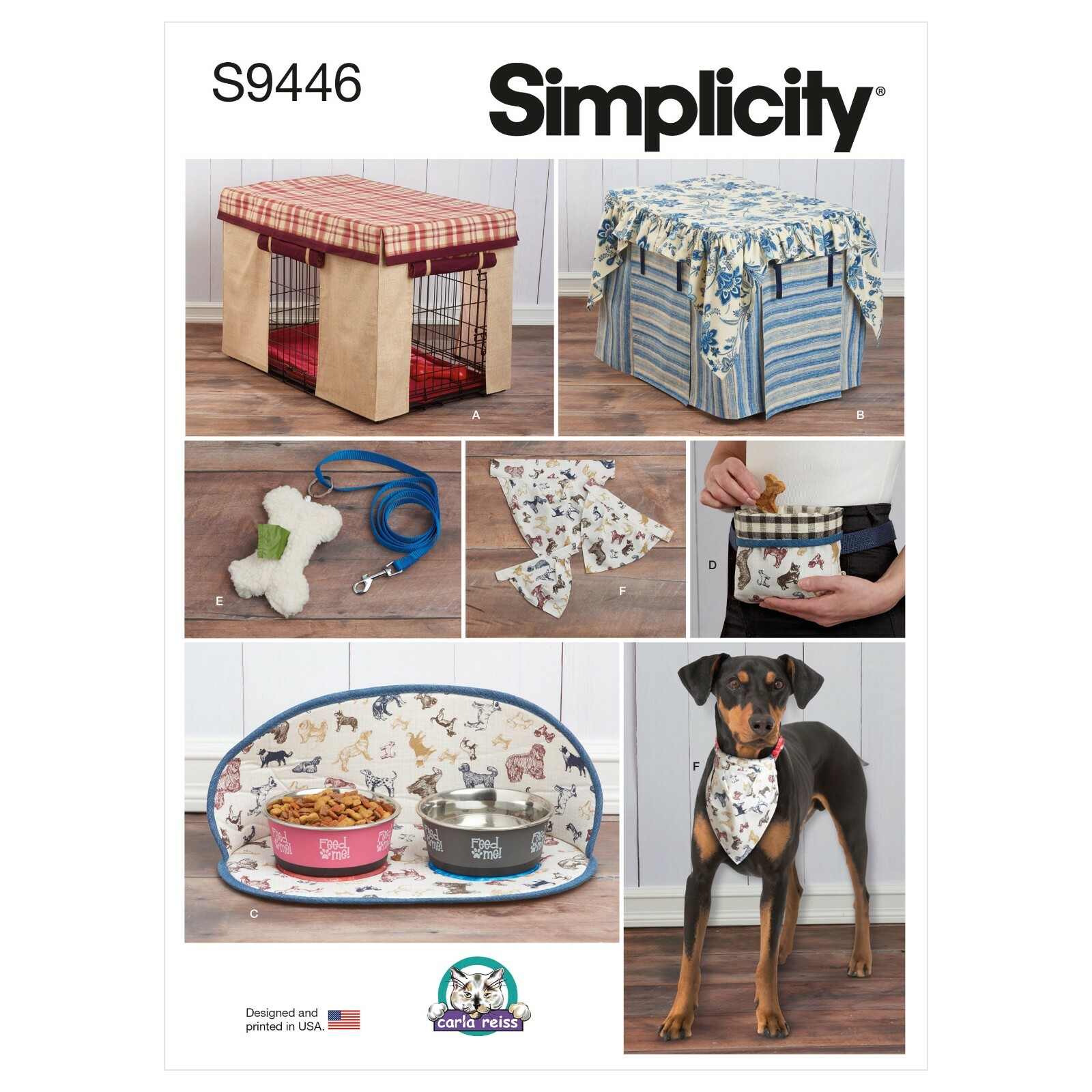 Simplicity 9446 - Accessori per cani da cucire: copertura per cassa, porta sacchetti rifiuti + altro