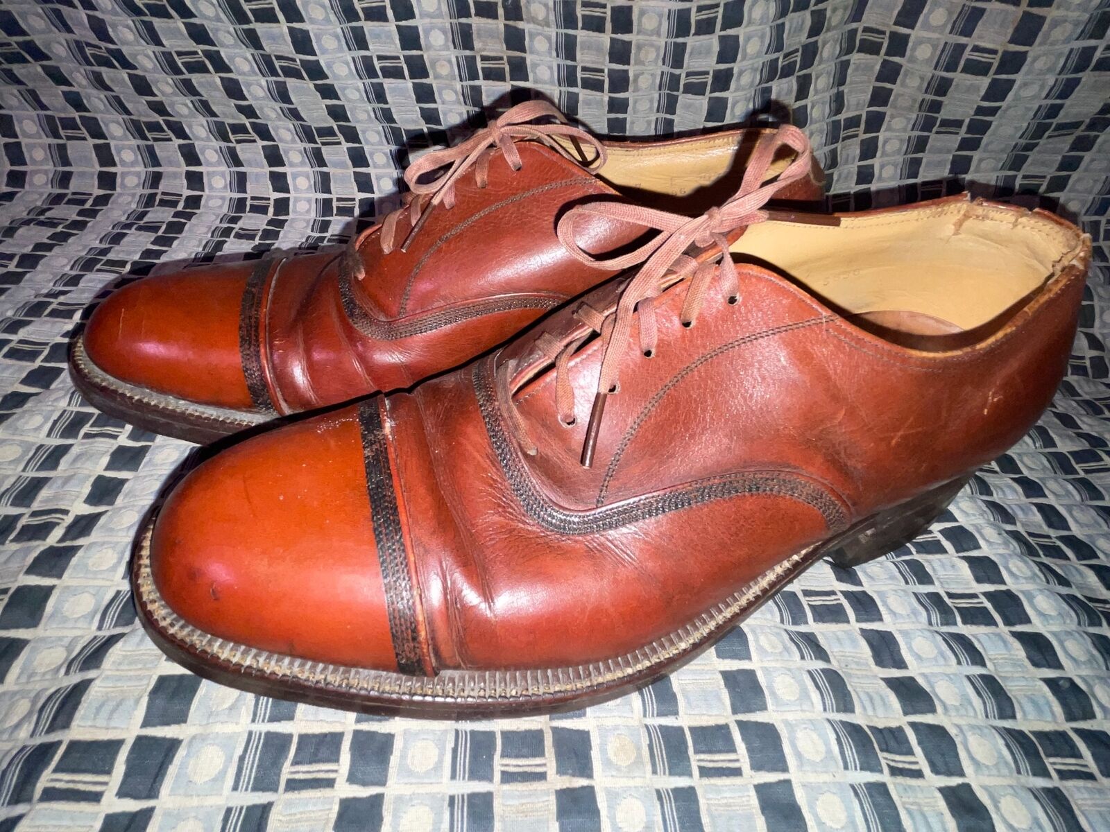 VTG 30S 40S MENS 7 FLORSHEIM S896 LEATHER BROWN L… - image 2