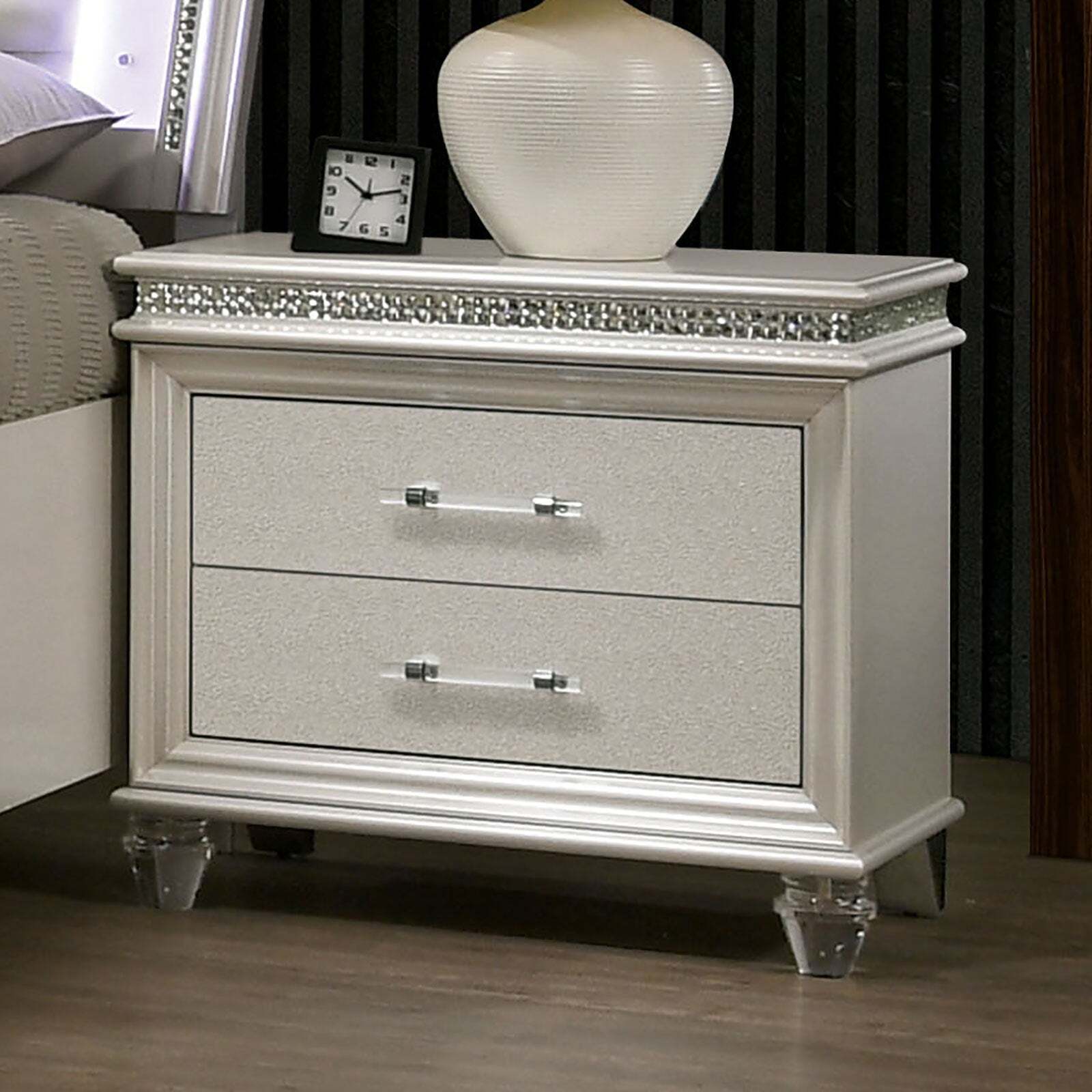 Classic Pearl White Nightstand with 2 Spacious Drawers