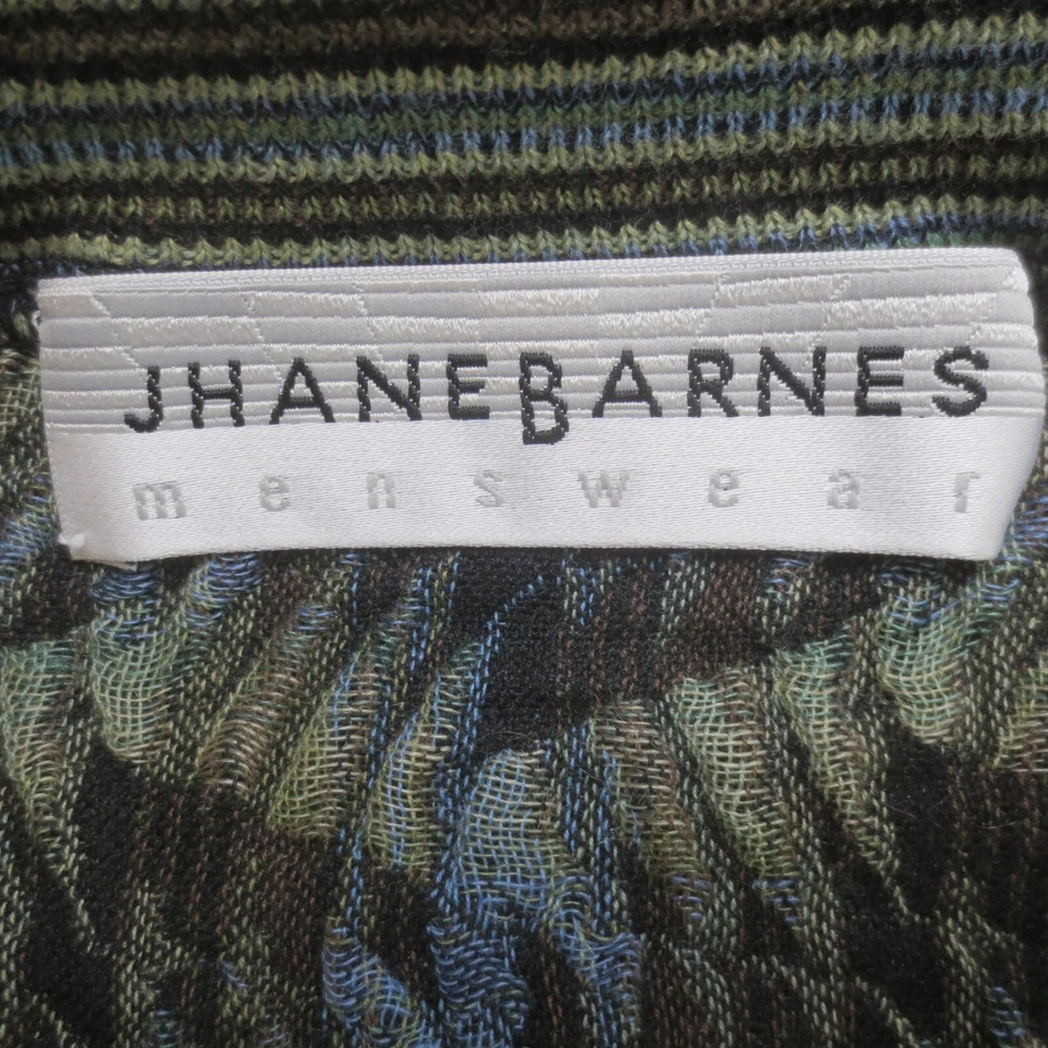 Suéter masculino vintage Jhane Barnes XXL azul cinza preto tecido geométrico leve anos 90 - Imagem 4 de 4