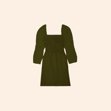 NWT $248 Reformation Brodie Linen Dress Fern Green Mini Long Sleeve Open Back 0