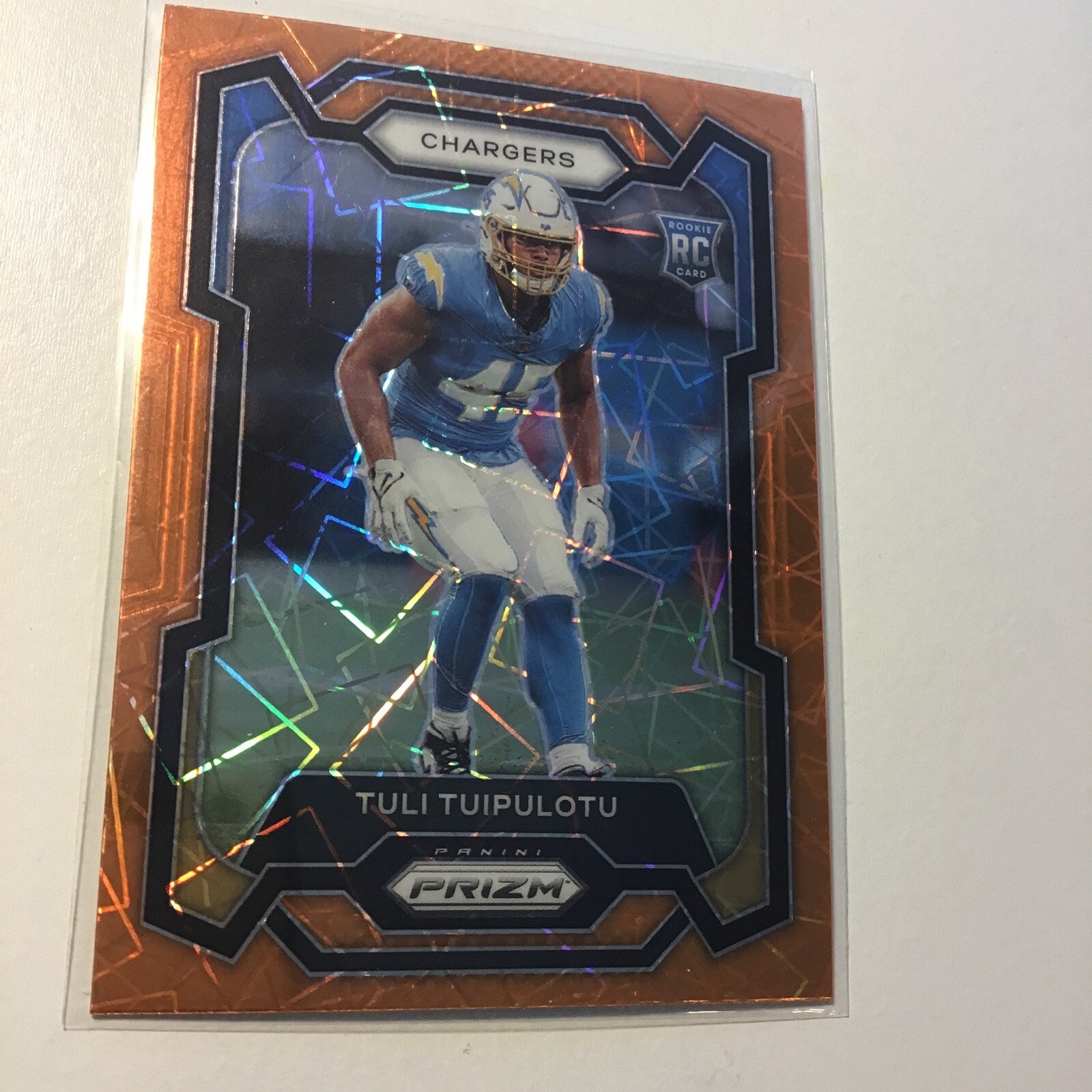2023 Panini Prizm Football Tuli Tuipulotu Orange Laser RC 354
