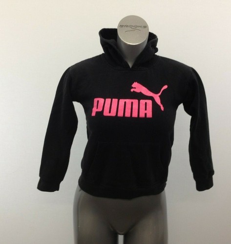 Puma Hoodie Girls Medium Black w/Pink Cat Logo Long Sleeve Hooded Sweatshirt