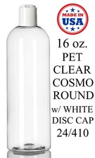 16 oz. Cosmo Round PET Plastic Bottles Empty With White Disc Cap Bulk Lot