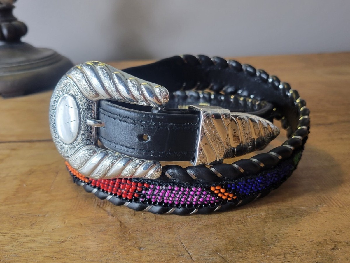 Gammon Shire Belt size large Colorful Beaded Leather Belt in used condition Vintage Gammon Shire Leather Southwestern Beaded Belt  main image 3