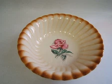 Homer Laughlin China Vegatable Bowl white & orange w/ rose Fluted Edge Victoria