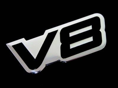 2 FENDER HOOD CAR HOT ROD V8 8 CYLINDER ENGINE ALUMINUM EMBLEMS BADGE SET BLACK