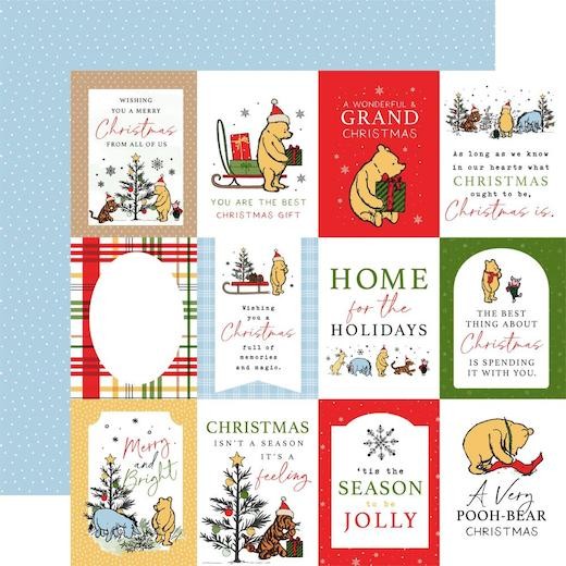 Echo Park Winnie the Pooh Christmas 12""x12"" Cardstock - 3x4 Journaling Cards