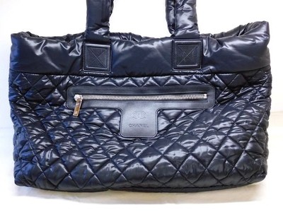 CHANEL Coco Cocoon No.21 Nylon Leather Quilted Handbag Black Used