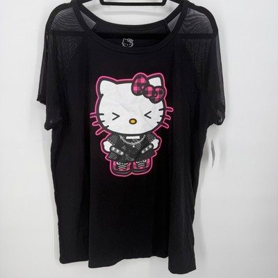 Torrid Hello Kitty Punk Mesh Sleeve Graphic Tee Black 2X 18-20 NWT Sanrio Kawaii