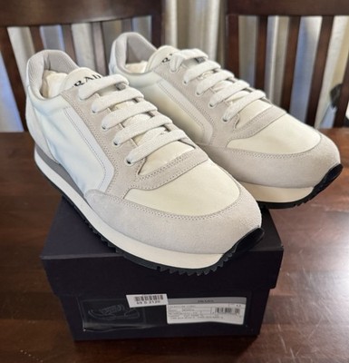 PRADA Prax 2.0 Sneakers, Nylon, White/Grey, NIB, Size 10.5US( 9.5UK), Was $1120
