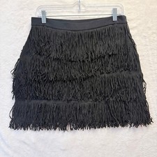 EXPRESS Black Suede Fringe Mini Skirt Women's Size Medium Boho Festival