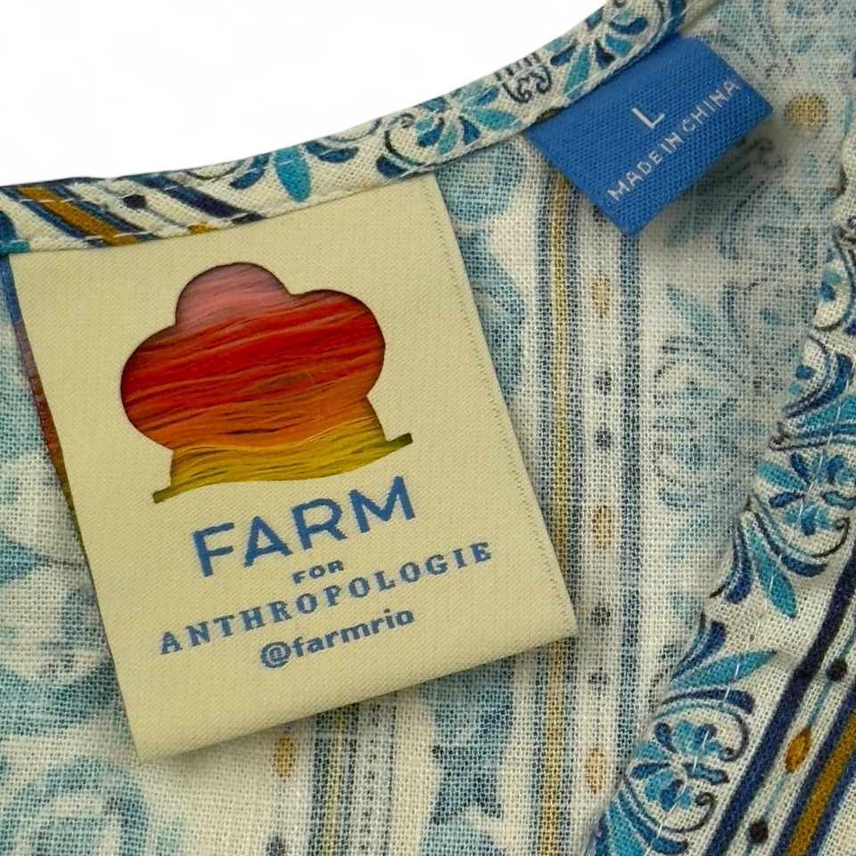 Mameluco Farm Rio Evie Mujer L Azul Blanco Boho Mezcla de Lino Anthropologie Foto 3 de 4