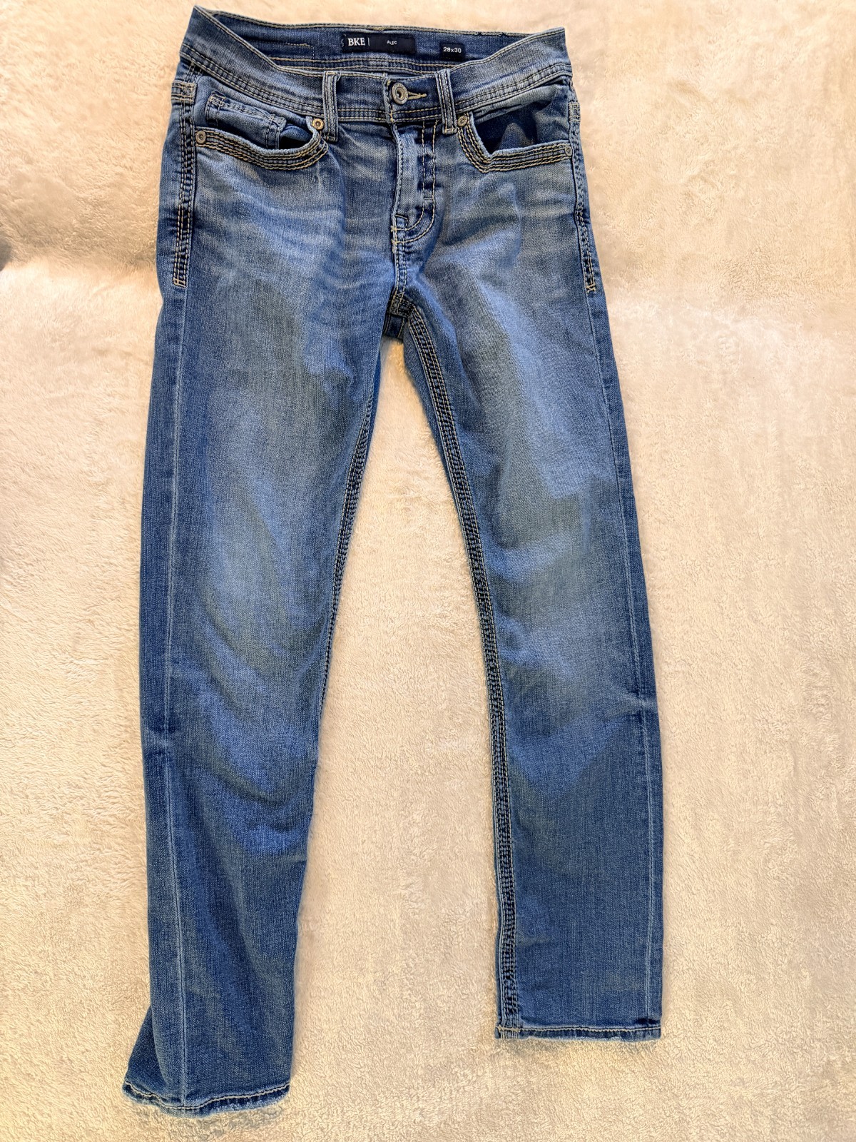 BKE Alec Jeans Mens 29x30 Blue Denim Straight Leg Distressed Stitch Pockets