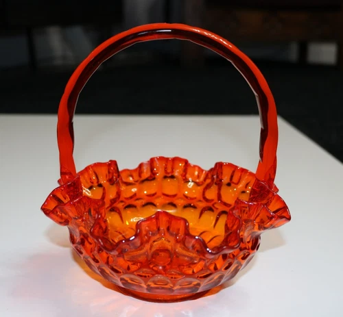 Vintage Fenton Orange Thumbprint Glass Basket