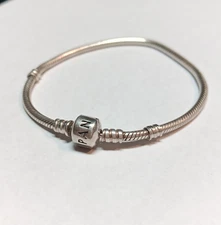Authentic Pandora Moments Barrel Clasp Snake Chain Bracelet 7.5" Sterling Silver