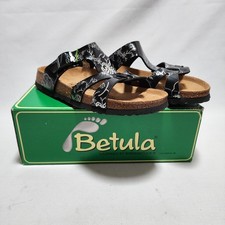 Betula by Birkenstock Black White Floral PU Flat Slip On Sandals Cork UK 5.5