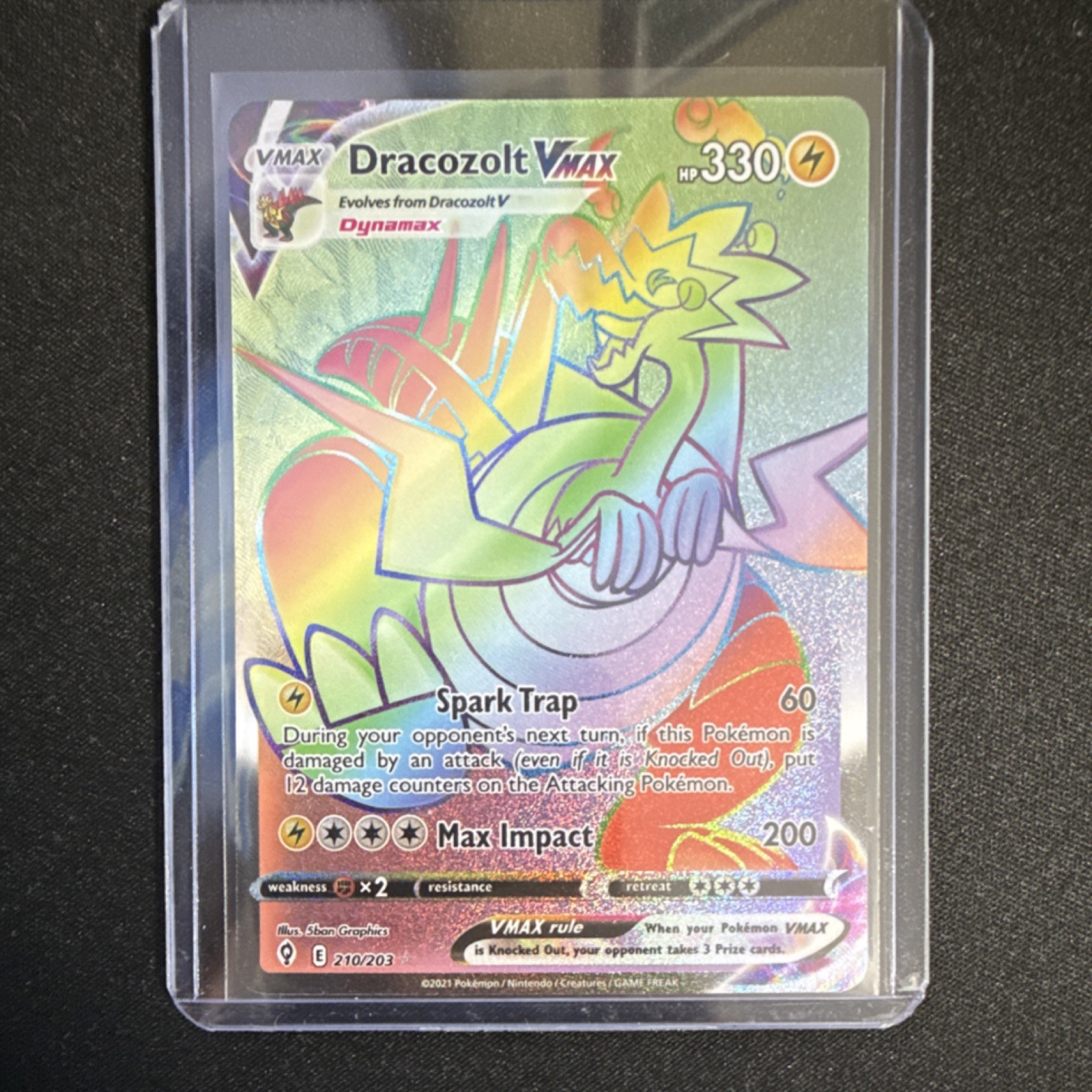 Pokémon Dracozolt VMAX Secret Rare Holo 210/203 SWSH07 330 HP Card