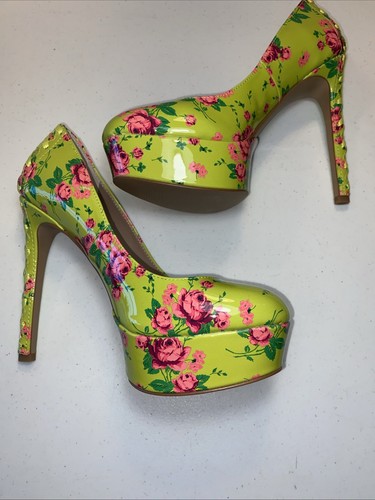 Betsy Johnson Bonnee Heels Size 8M Platform Green Floral Patent Pumps Shoes - Picture 4 of 9