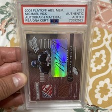 2001 Playoff Absolute Mem Autograph Material /25 Michael Vick Sick Patch Pop 1/1