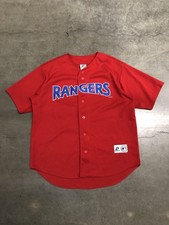Vintage 2000 Texas Rangers MLB Dynasty Red Button Baseball Jersey Mens XL