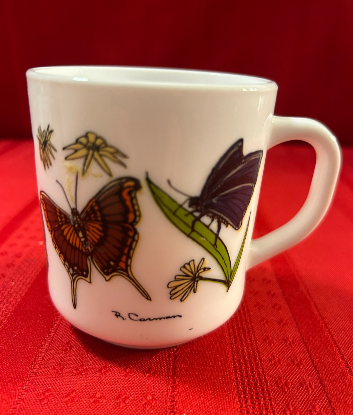 Arcopal France Butterfly Milk Glass Cup by R. Carman~Vintage, Excellent Cond