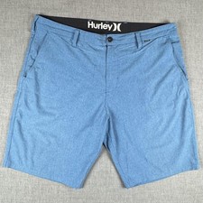 Hurley Phantom Shorts Mens 38 Blue Solid Chino Stretch 11" Inseam Casual