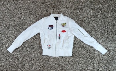 Women s Miss London White Full Zip Bomber Jacket Size Small 