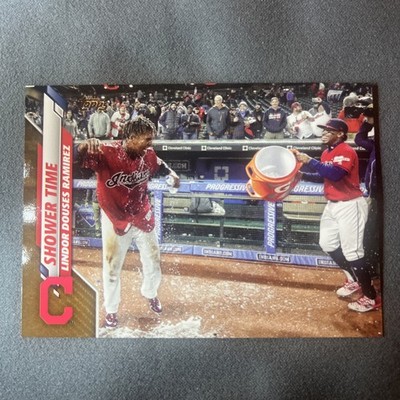 2020 Topps Update #U-256 Shower Time Jose Ramirez / Francisco Lindor Gold #/2020