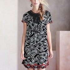 Anthropologie Floreat Abella Shift Dress Medium beaded fringe crochet boho