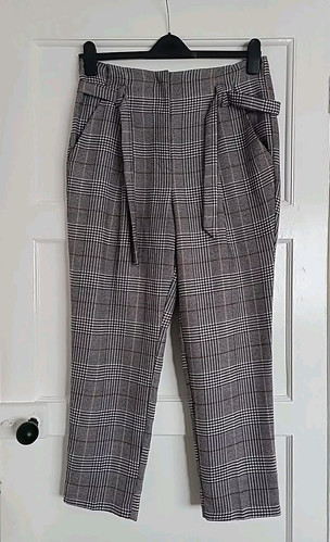 New Look Black Yelow Checked Dogtooth Trousers Size 14 Regular - Picture 1 of 2