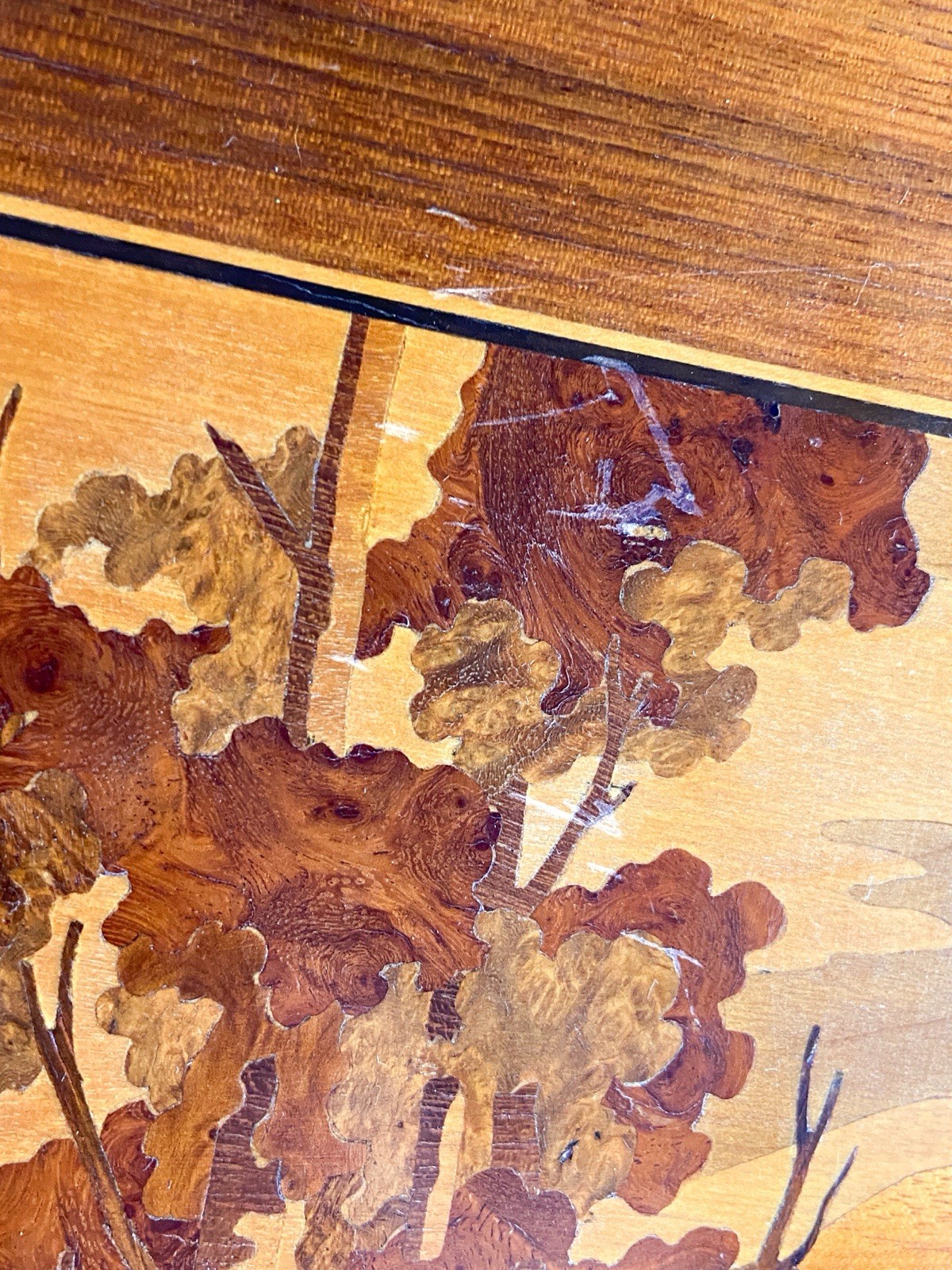 Marquetry Wood Inlay Picture UNTITLED Snow Scene By William Bader 15”x12”