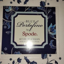 4 pc SPODE  Placemats Blue White Portofino  Polyester/Cotton New 13" x 18"